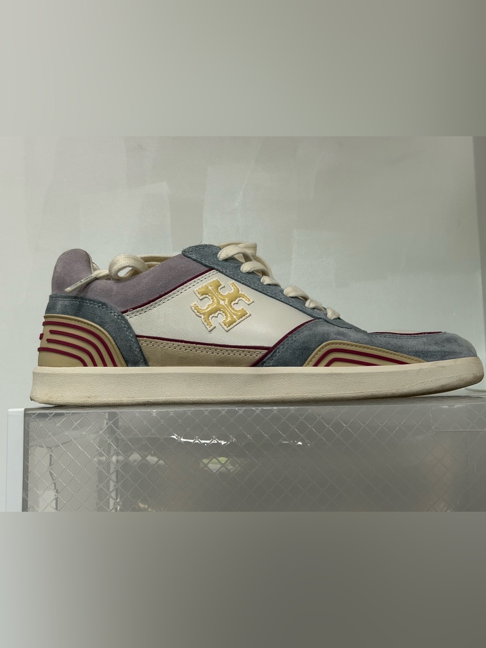 Tory Burch White , Gray, Mauve & Burgundy Low-Top Sneaker